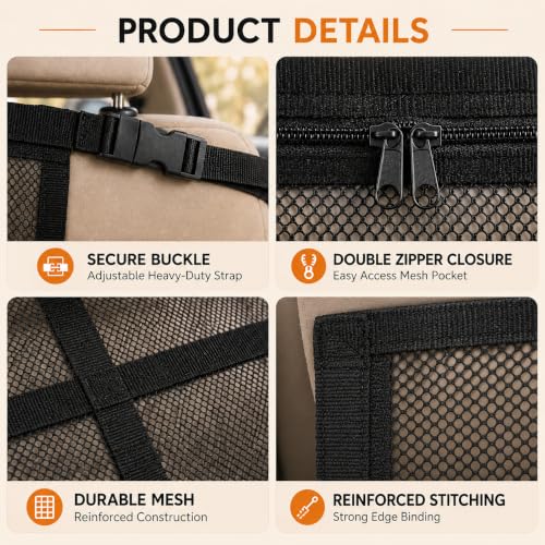 Dog Car Net Barrier with Zipper Pocket (Regular Buckle 35.4 x 23.6 in)