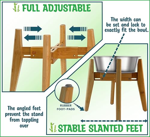 Dog Bowl Stand for Large Dogs (Height: 14"-15" / Width: Adj. 8"-11" / Bamboo-BL)