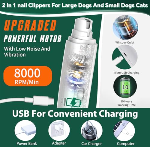 2-in-1 Cat & Dog Nail Clippers with Grinder and Dual LED Lights (White 2)
