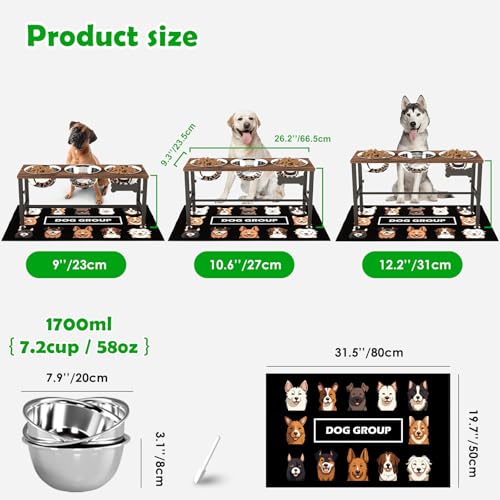Adjustable Height Elevated Dog Bowl Stand (Brown-1.7L-Three)