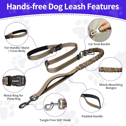 Hands Free Dog Leash by Kazazoo (BROWN Bungee / M)