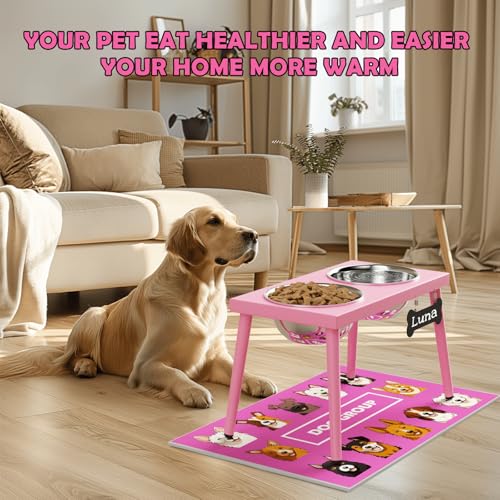 Raised Dog Bowl Stand for Large Medium Dogs (Height-10inch / Pink-L)
