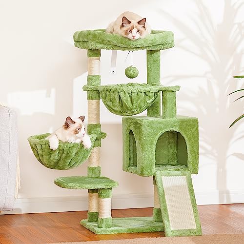 Cat Tree Tower with Large Bed (35.4 inch / Green)