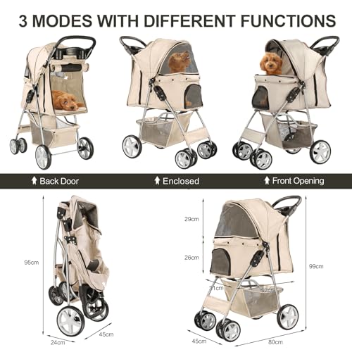 4 Wheel Pet Stroller for Small Dogs and Cats (Gray)