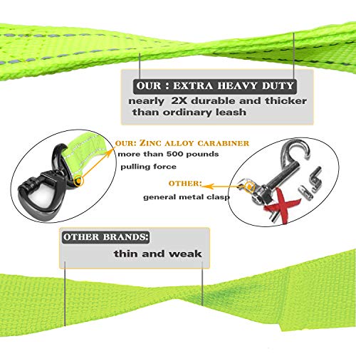 Heavy Duty Bungee Dog Leash with Locking Carabiner for Large Dogs (Fluorescent Green)