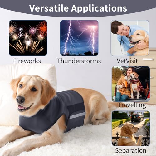 Dog Anxiety Vest with Hoodie Fully Openable Calming Shirt for Dogs Breathable Thunder Jacket for Stress Relief Storm and Firework Anxiety Relief (Grey / Large)