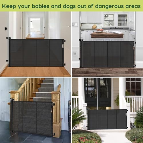 2 Pack Reinforced 55" Wide Retractable Baby Gates with Reinforced Strips (Black / 2 Pack - 33" Tall x 55" Wide (With Reinforced Bar))