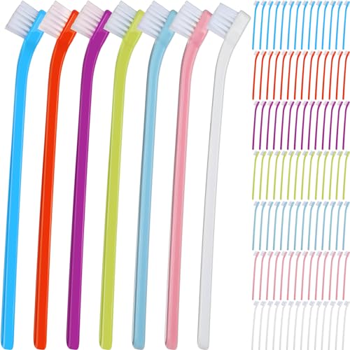 100 Pcs Small Dog Toothbrush Bulk Pack Long Handle Pet Toothbrushes with Soft Bristles (7 Colors)