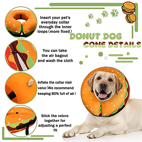 Inflatable Dog Cone Collar for Large Medium Small Dogs (Hamburger / M（neck 8"-11"）)