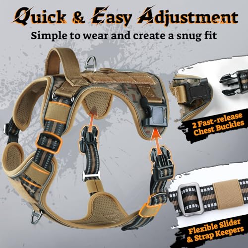 Tactical Dog Harness Medium Sized (M(chest:20.1"-33.9",neck:17.7"-22.3",back:7.5") / Desert Camo)