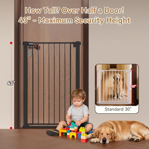 43 inch Tall Safety Dog Gate Adjustable 29.7 (Black / 29.7-57''W)