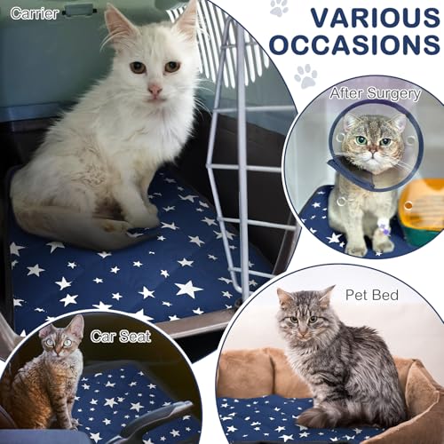 4 Pack Self Warming Cat Bed Self Heating Cat Mat Star Pattern Soft Dog Crate Pad Thermal Pet Mat Anti Slip Kennel Dog Washable Warming Bed for Outdoor Indoor (18 x 24 Inch / Blue)