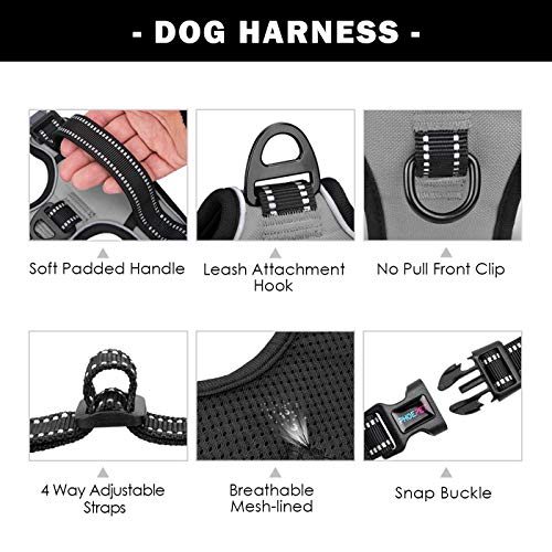 No Pull Dog Harness Medium Reflective Front Clip Vest with Handle (Small / Gray)