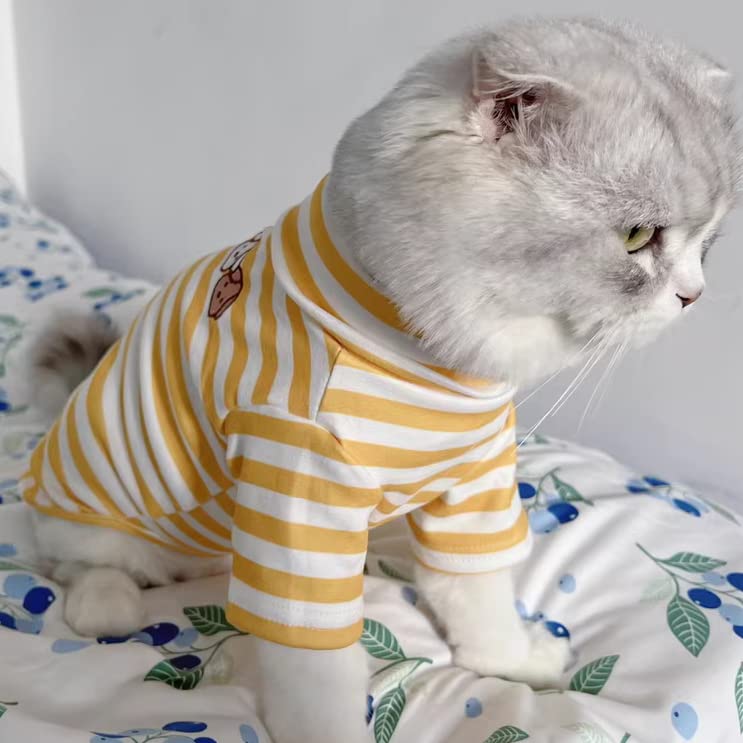 Turtleneck Dog Shirt Cute Doggie Embroidery Super Soft Dog Sweatshirt Stretchy Striped Puppy Pullover for Cats Small Medium Large Dogs (Yellow Striped / X-Large)