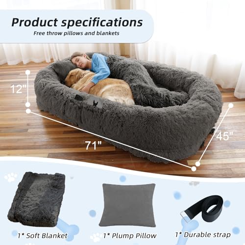 Human Dog Bed for Adult (71.0"L x 45.0"W x 12.0"Th / Dark Grey)