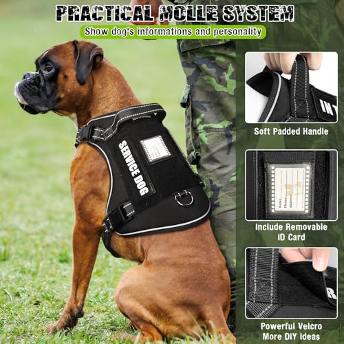 Tactical Dog Harness and Leash Set for Large Dogs+10 Dog Patches (Large / Black)