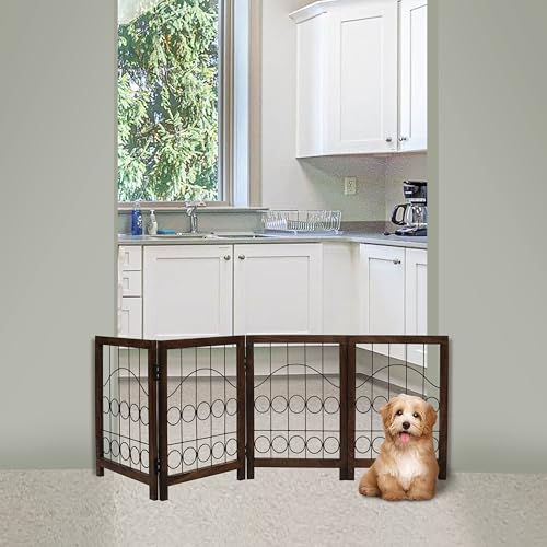 Freestanding Pet Gate for Dogs (Burnt / 72"x24" Circle 4 Panels)