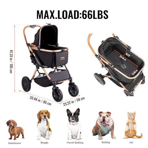 Large Pet Stroller for Medium Large Dogs and Cats (4 wheels, For Pets up to 66lbs)