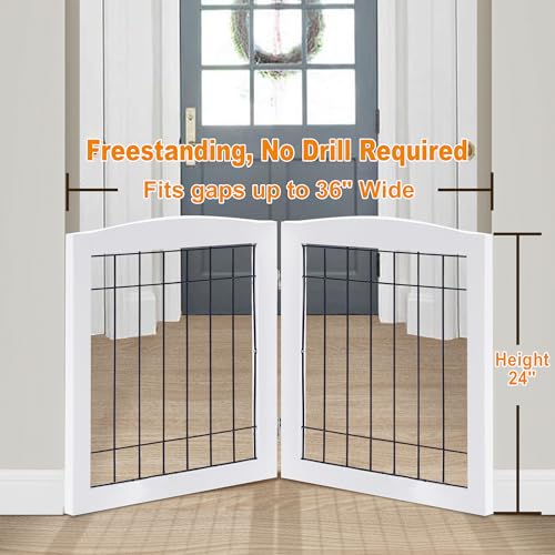 2 Panel Freestanding Foldable Wood Dog Gate (24"Height-2 Panel / White)