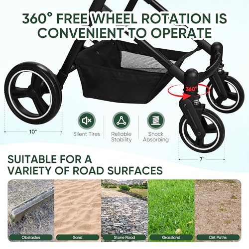 3-in-1 Foldable Pet Stroller for Dogs/Cats (Black / Single)