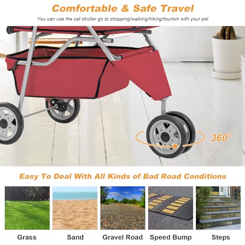 3 Wheel Pet Stroller for Dogs & Cats (Red / 3 Wheels)