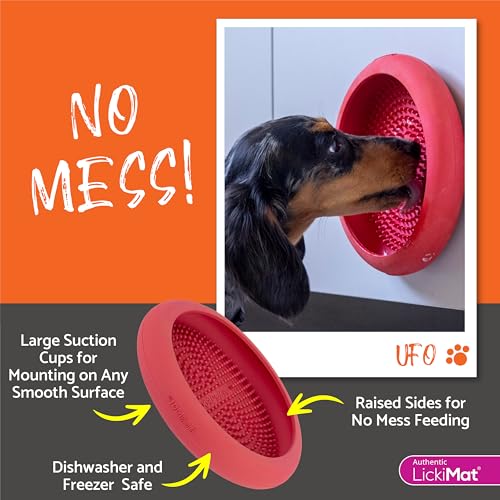 UFO Purple Perfect Bathing and Shower Ditractor. Natural Rubber LickiMat with Soother Nubs. runny Treats. Unique Food and Dribble Catcher Design. Suitable for All Flat Surfaces (Purple)