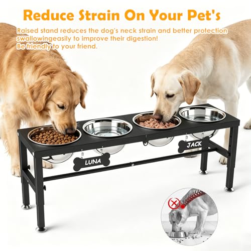 4 Bowl Elevated Dog Bowl Stand (Black, 4 Bowls / Height:9-12.2inch)