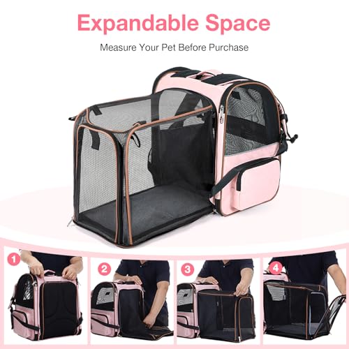 Large Cat Backpack Carrier Expandable Foldable Pet Carrier Backpack for Small Dogs Puppy Medium Cats Fit Up to 18 Lbs for Travel (Pink)