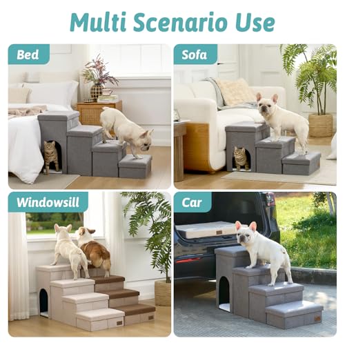 Dog Stairs with Storage (Grey / 32.5x17x17.7 inch)