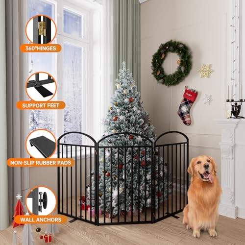 3 Panels Full Matel Freestanding Dog Gates (【3 Panels】72"W*36H" / Black)