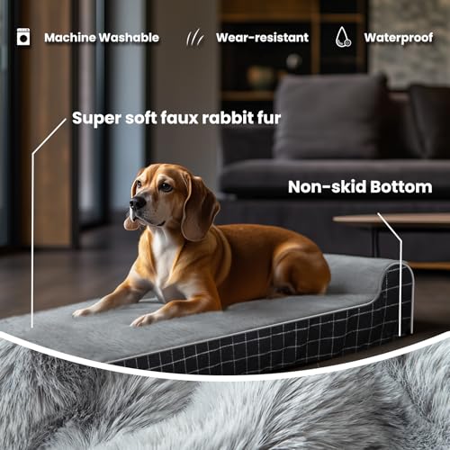 Orthopedic Dog Beds for Large Dogs (40.0"L x 25.0"W x 5.5"Th / Black Grid Grey)