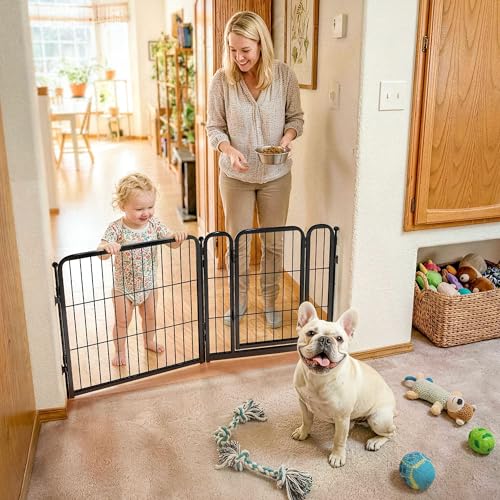 Dog Gate Extra Wide Adjustable for Openings Up to 46" (Black / Up to 46" W【1 Panel + 1 Door】 / 24"H)