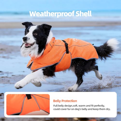 Dog Raincoat Adjustable Dog Rain Jacket Poncho with Leash Hole (Orange / XL:57-72 lbs)