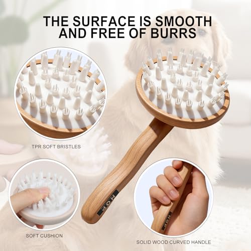 HOP Dog Bath Brush with Wooden Handle Dog Washing Brush 7.17in