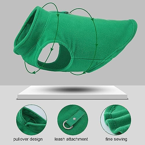 Dog Fleece Vest Sweater with Leash Ring (M (6-10lbs) / Green)