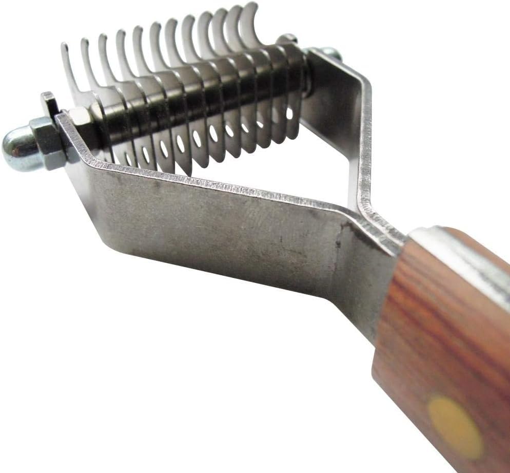 Double Wide Dematting Undercoat Grooming Rake Stripper Tool for Dogs and Cats (12-Blade)