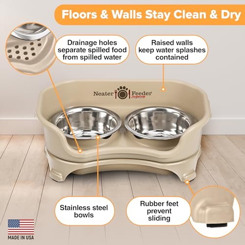 Express Mess Proof Dog Bowls Elevated for Small Breeds Under 15 Lb (Small w/ Standard Bowls / Almond)