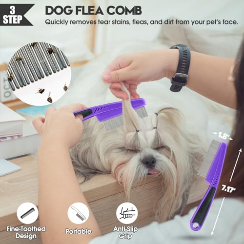 Dog Slicker Brush for Dogs Grooming Kit 5PCS Long Haired Doodles (Purple)