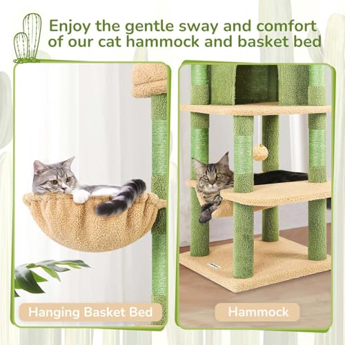 Cactus Corner Cat Tree Tower with Scratching Post (51inch / Cactus Green)