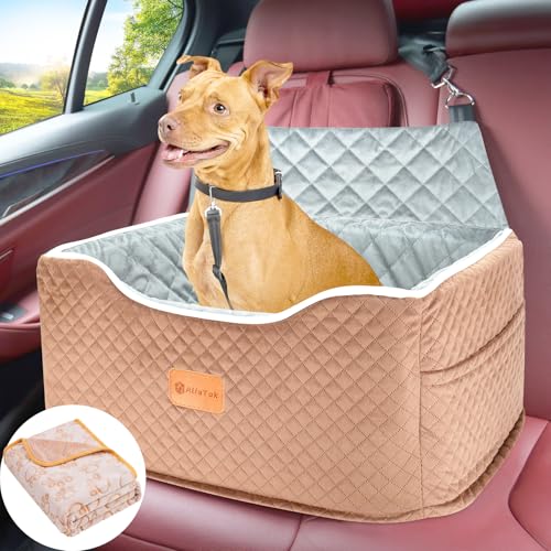 Dog Car Seat Memory Foam Booster for Medium Dogs up to 45 lbs (Brown / Medium)