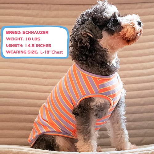 2Pack Cotton Dog Shirt for Small Dogs Soft Striped Tank Top (Large (13-19lbs) / 07# 2Pack (Orange Striped+Purple))