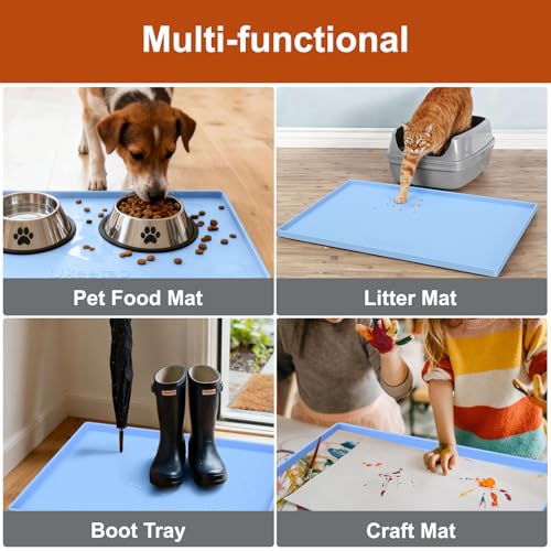 34" x 22" Extra Thick Silicone Mat Waterproof with Raised Edge (Blue / 34"L x 22"W)