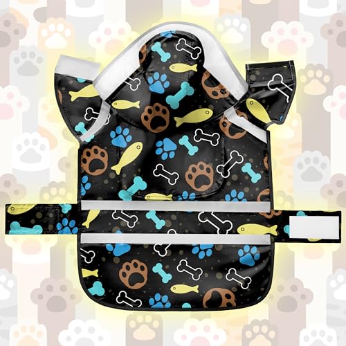 Dog Raincoat Adjustable Rain Jacket with Hooded Double Layer for Large Medium Small Dogs Puppies (Paw Black / Medium)