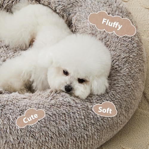 Medium Round Calming Dog Bed Cat Bed for Comfy Sleep (27"L x 27"W x 10"Th / Light coffee)