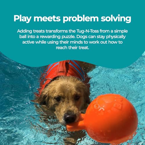 Tug-n-Toss - Heavy Duty Chew Ball w/ Handle (Orange, 8") (Orange / Large (8 in))