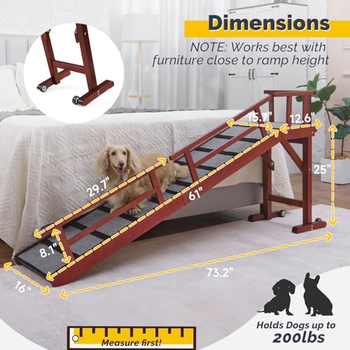 Dog Ramp for Bed or Couch (Mahogany / L-73.2"L x 16"W x 25"H)