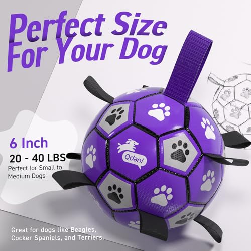 Soccer Ball for Dogs with Straps (Purple White / 8 Inch)