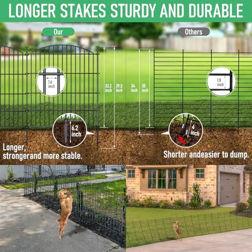 10 Panel No Dig Metal Garden Fence 32"H x 23.6'L Dog Fence Outdoor for Yard (10pc 23.6 ft(L) X 32 in(H)-Convex)