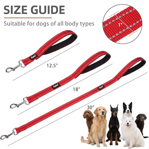 Reflective Short Dog Leashes 3 Pack for Walking and Training (Red / 1FT+1.5FT+2.5FT)