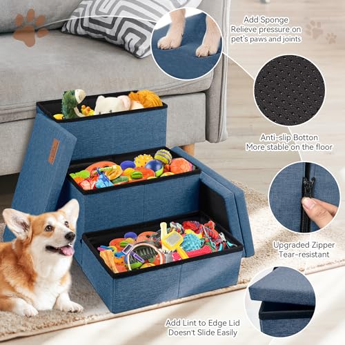 Dog Stairs with Storage (Navy Blue No Condo / 3)